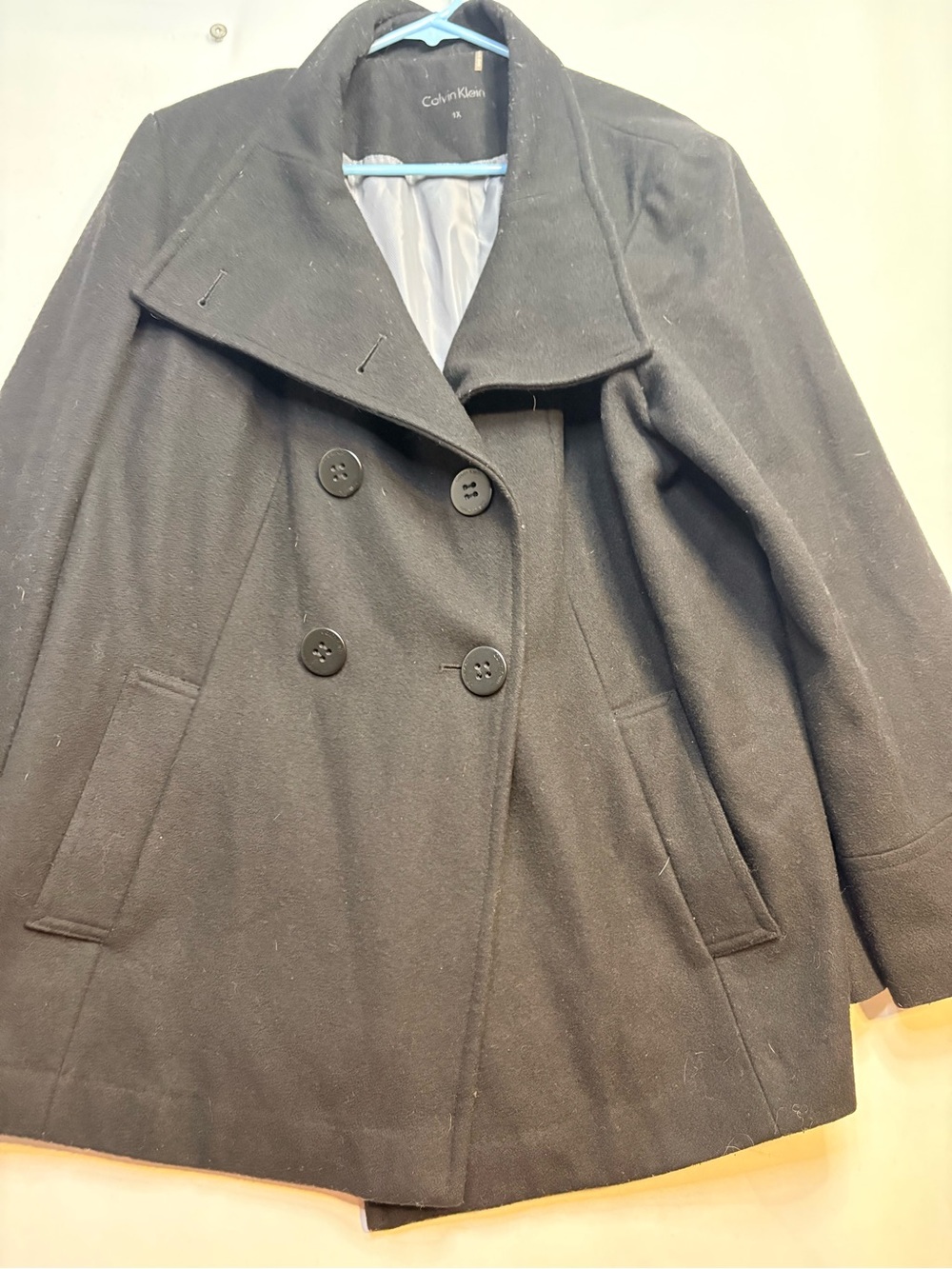 Calvin Klein Black Double-Breasted Peacoat size 1X